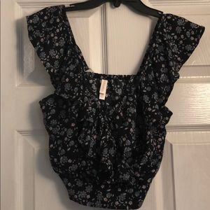 Black, blue floral crop top